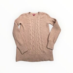 Merona Women Tan Cable Knit Crewneck Sweater Wool Rabbit Hair Blend Size M